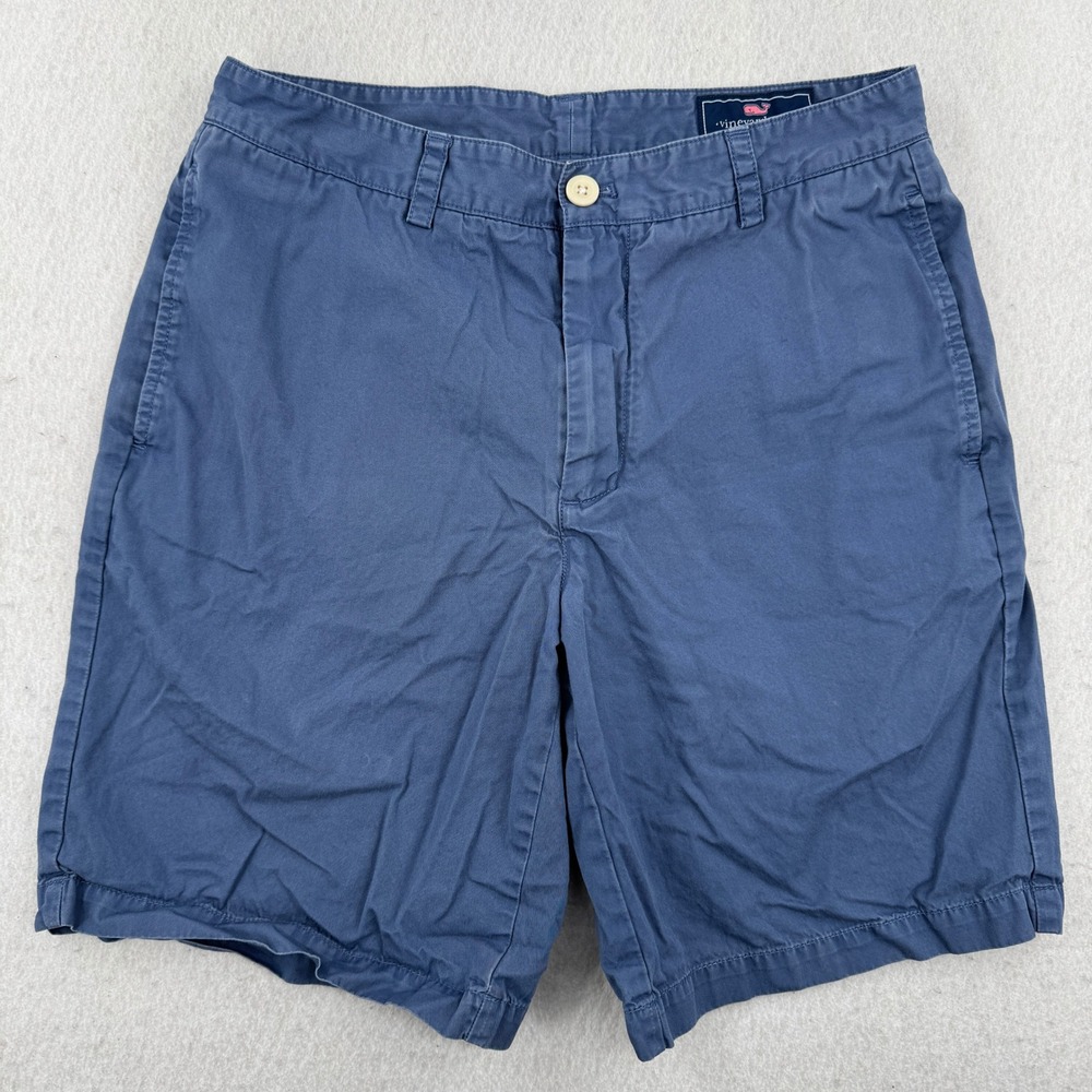 Vineyard Vines Club Shorts Mens 32 Blue Washed Cotton Twill Chino Shorts Preppy